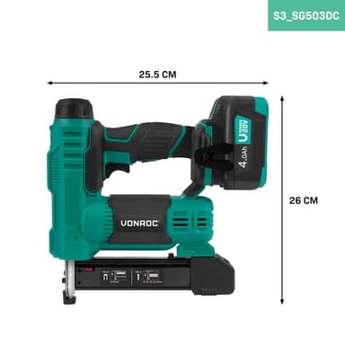 VONROC Häft/spikpistol 20V – 4.0Ah | Inkl. Batteri och snabbladdare