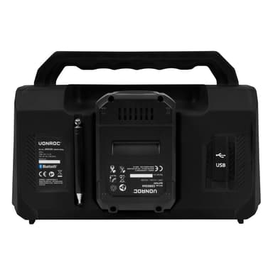 VONROC Arbetsradio 20V – 2.0Ah – FM, Bluetooth & USB | Inkl. batteri och snabbladdare