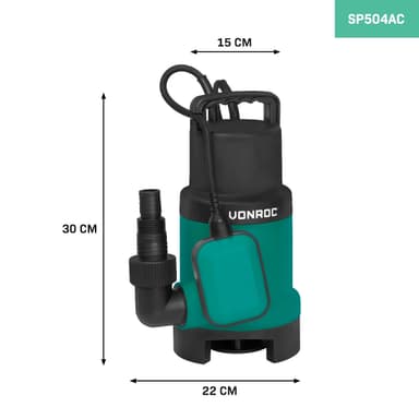 VONROC Dränkbar pump 900W – 16000 L/h | Smutsigt och rent vatten