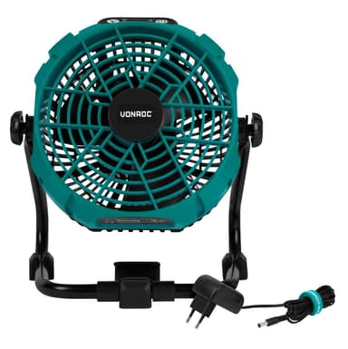 VONROC Batteridriven fläkt 20V – hybridbatteri och växelströmsdrift | Inkl. 2x  2,0Ah batterier och laddare