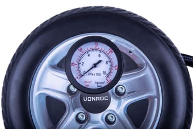 VONROC Minikompressor 12V | Med manometer – Inkl. 3 adaptrar