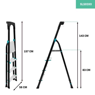 VONROC PRO Hushållsstege – 4 steg – Anti slip | Max. Kapacitet 150kg