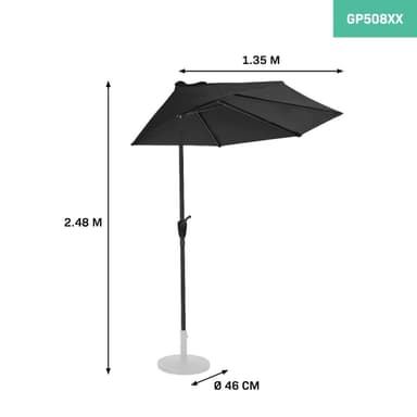 VONROC Premium balkongparasoll Magione 270x135cm - Inkl. parasollöverdrag - Halvrunt parasoll - UV-beständig duk - Svart