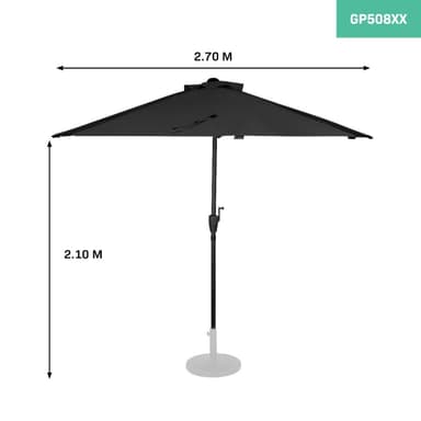 VONROC Premium balkongparasoll Magione 270x135cm - Inkl. parasollöverdrag - Halvrunt parasoll - UV-beständig duk - Svart