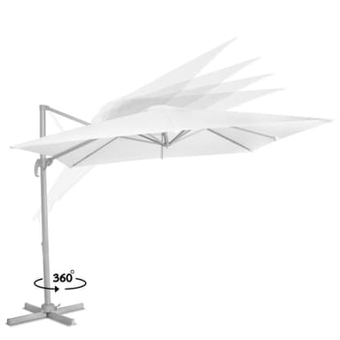 VONROC Premium hängparasoll parasoll Pisogne 300x300cm - Inkl. parasollöverdrag - Fyrkantigt - 360° vridbart - Tiltbart - UV-beständig duk - Vit