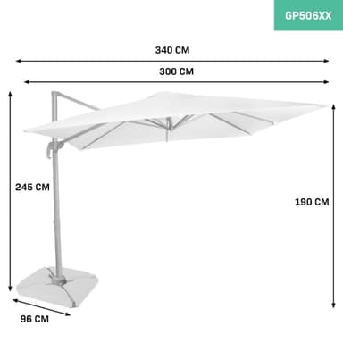 VONROC Premium hängparasoll parasoll Pisogne 300x300cm - Inkl. parasollöverdrag - Fyrkantigt - 360° vridbart - Tiltbart - UV-beständig duk - Vit