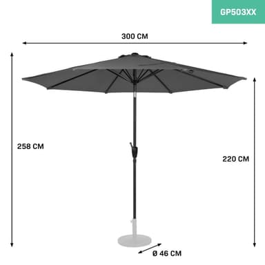 VONROC Premium parasoll Recanati Ø300cm - Inkl. parasollöverdrag - Runt parasoll - Tiltbart - UV-beständig duk - Grå