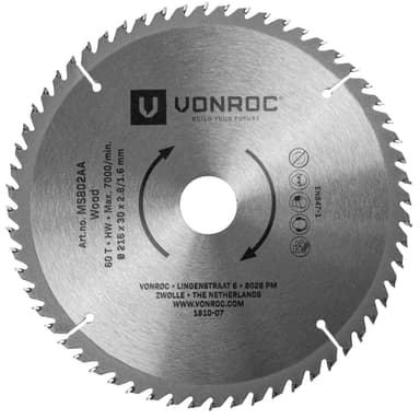VONROC Sågablad för geringssåg 216 x 30mm – 60T | universal