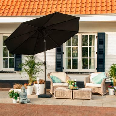 VONROC Premium parasoll Recanati Ø300cm - Inkl. parasollöverdrag - Runt parasoll - Tiltbart - UV-beständig duk - Svart