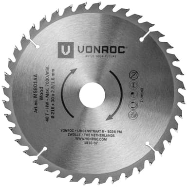 VONROC Sågblad för geringssåg - 216 x 30 mm - 40T | universal