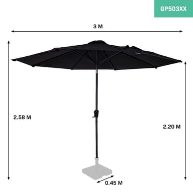 VONROC Premium parasoll Recanati Ø300cm - Inkl. parasollöverdrag - Runt parasoll - Tiltbart - UV-beständig duk - Svart