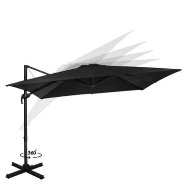 VONROC Premium hängparasoll parasoll Pisogne 300x300cm - Inkl. parasollöverdrag - Fyrkantigt - 360° vridbart - Tiltbart - UV-beständig duk - Svart