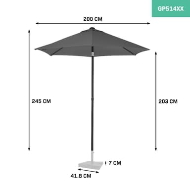 VONROC Premium parasoll Torbole Ø200cm - Inkl. parasollöverdrag - Runt parasoll - UV-beständig duk - Grå