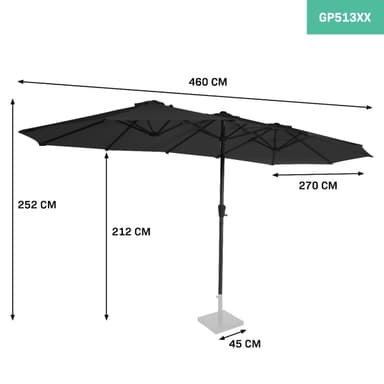 VONROC Premium parasoll Iseo 460x270cm - Inkl. parasollöverdrag - dubbelsidigt parasoll - UV-resistent duk - Svart
