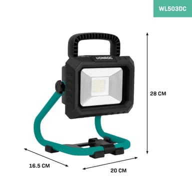 VONROC Batteridriven LED-arbetslampa 20W – 1800 lumen | Exkl. batteri och snabbladdare