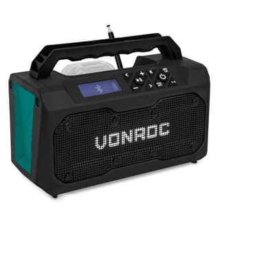 VONROC Arbetsradio 20V – FM, Bluetooth & USB | Exkl. batteri och snabbladdare