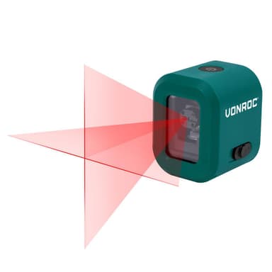 VONROC Batteridriven kroslinjelaser 4V röd | Självnivellerande – 10m räckvidd