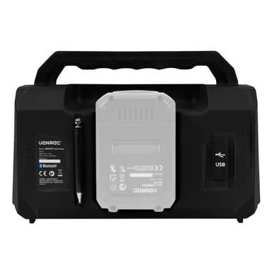 VONROC Arbetsradio 20V – FM, Bluetooth & USB | Exkl. batteri och snabbladdare