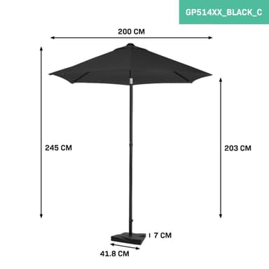 VONROC Premium parasoll Torbole Ø200cm - Inkl. parasollfot &  parasollöverdrag - Runt parasoll - UV-beständig duk - Svart