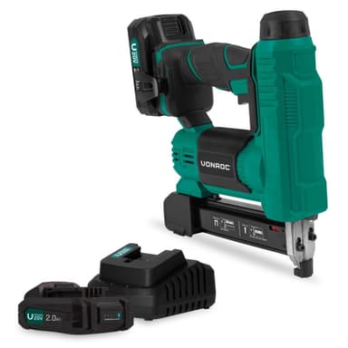 VONROC Häft/spikpistol 20V – 2.0Ah | Inkl. 2 Batterier och snabbladdare