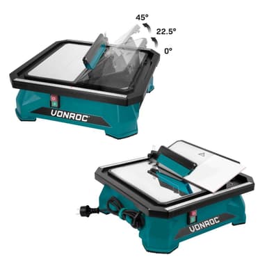 VONROC Kakelskärare 650W – 180mm – integrerad vattenbehållare | STST bänkskiva