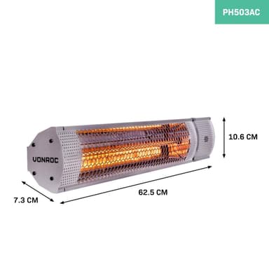 VONROC Värmare Marsili 2000W – med fjärrkontroll | Silver
