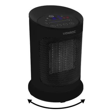 VONROC Elektrisk värmefläkt – 1200W/1800W – keramisk – Roterationsfunktion | Inkl. Fjärrkontroll