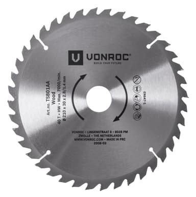 VONROC Sågklinga för bordsåg 210 x 30mm – 40T | Universal