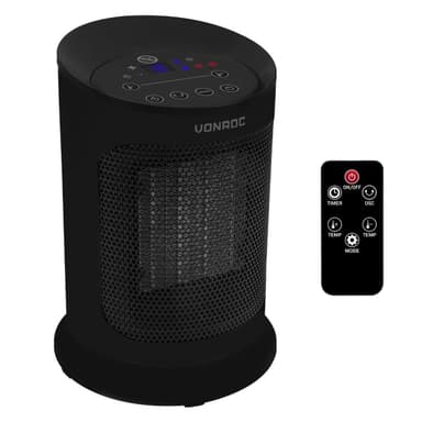 VONROC Elektrisk värmefläkt – 1200W/1800W – keramisk – Roterationsfunktion | Inkl. Fjärrkontroll