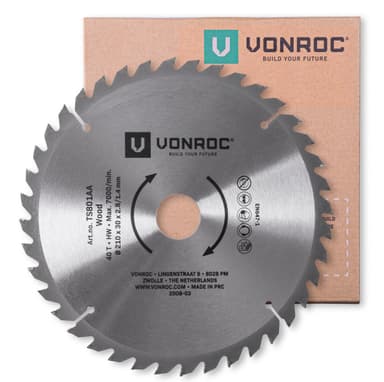 VONROC Sågklinga för bordsåg 210 x 30mm – 40T | Universal