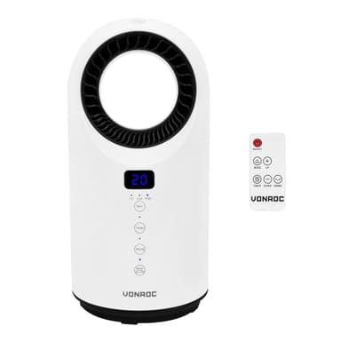 VONROC Elektrisk värmefläkt – 1500W – keramisk – vit | Bladlös – roterationsfunktion