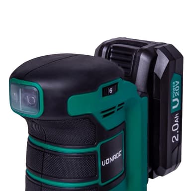VONROC Excentrisk slipmaskin 20V – 2.0Ah | Inkl. Batteri och snabbladdare