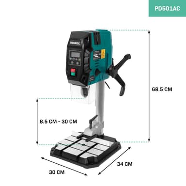 VONROC Pelarborrmaskin 900W – Med digital kontrollpanel och LCD – display |Inkl. tillbehör