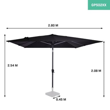 VONROC Premium parasoll Rosolina 280x280cm - Inkl. parasollöverdrag - Fyrkantigt parasoll - Tiltbart - UV-beständig duk - Svart