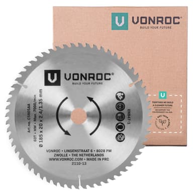 VONROC Cirkelsågblad 185 x 20mm – 60T - lämplig för laminat  | Universal