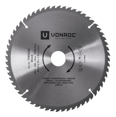 VONROC Sågklinga för bordsåg 210 x 30mm – 60T | Universal