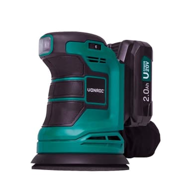 VONROC Excentrisk slipmaskin 20V – 2.0Ah | Inkl. Batteri och snabbladdare