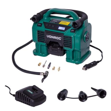 VONROC Kompressor 20V – 12V | Inkl. 2.0Ah batteri och laddare