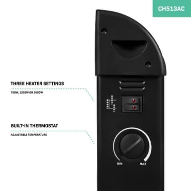 VONROC Konvektorelement – 2000W – Svart | Justerbar termostat