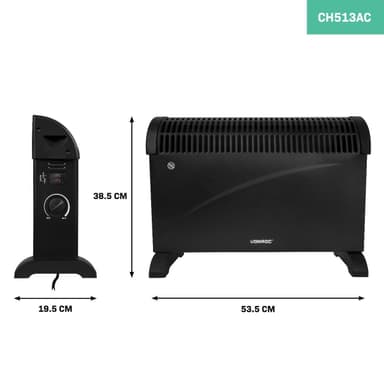 VONROC Konvektorelement – 2000W – Svart | Justerbar termostat