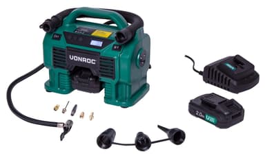 VONROC Kompressor 20V – 12V – 2.0Ah| Inkl. 2 batterier och laddare