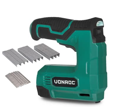 VONROC Batteridriven häftpistol 4V| Inkl. 900 häftklamrar och 300 nålar