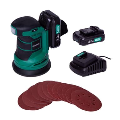 VONROC Excentrisk slipmaskin 20V – 2.0Ah | Inkl. 2 Batterier och snabbladdare