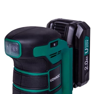VONROC Excentrisk slipmaskin 20V – 2.0Ah | Inkl. 2 Batterier och snabbladdare