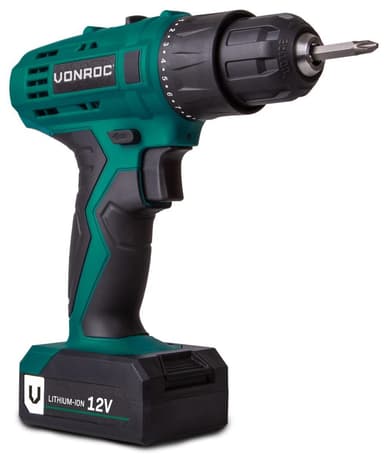 VONROC Borrskruvdragre 12V | Inkl. 2 Batteri, laddare och 46 tillbehör