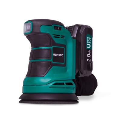 VONROC Excentrisk slipmaskin 20V – 2.0Ah | Inkl. 2 Batterier och snabbladdare