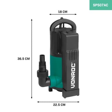 VONROC Dränkbar Pump för Smutsigt Vatten | 14,000 L/h | Flottörbrytare | För Dammar, Källare, Simbassänger, Max 7m Djup