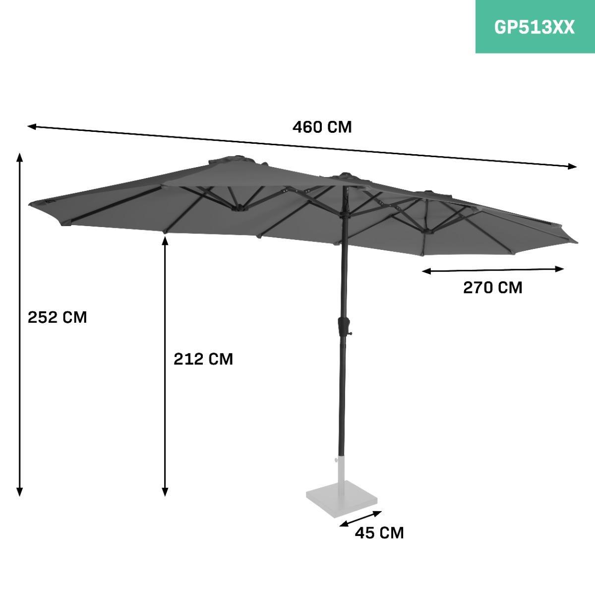 VONROC Premium parasoll Iseo 460x270cm - Inkl. parasollöverdrag - dubbelsidigt parasoll - UV-resistent duk - Grå