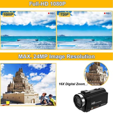 Videokamera 1080P/24MP/16x zoom och roterbar LCD-skärm
