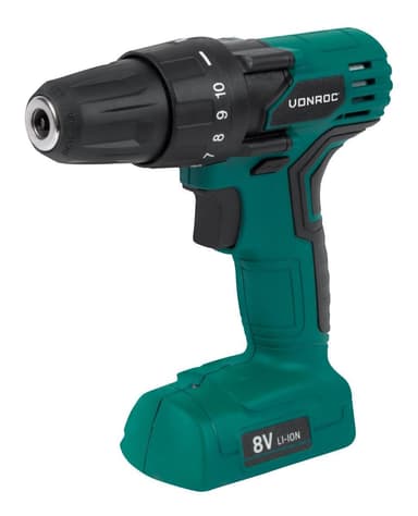 VONROC Batteridriven borrmaskin 8V | Inkl. laddare och 50mm dubbel skruvbits